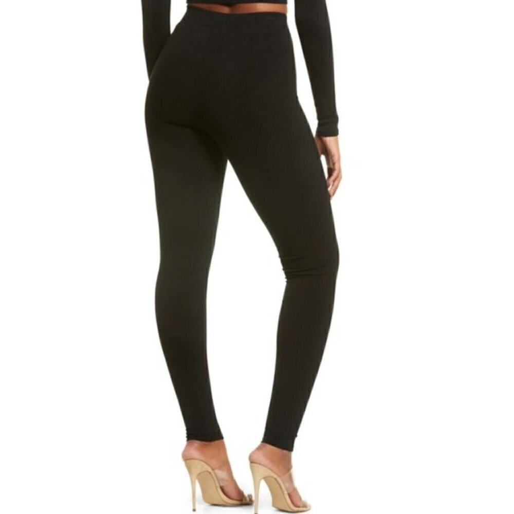 NEW Naked Wardrobe Black Ribbed Front Zip Full 7/8 Leggings S